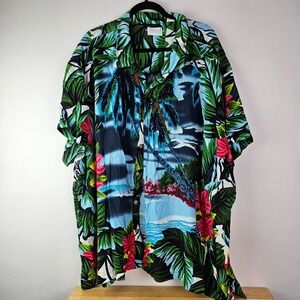 Vintage KingSize Blue Green Red Floral Hawaiian Shirt Men's 5XL Aloha Big Size